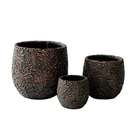 Xbrand 17.7', 12.6' and 9'W Round Brown and Bronze Fiberstone/Cement Indoor Outdoor Planters, 3PK PL6707BN